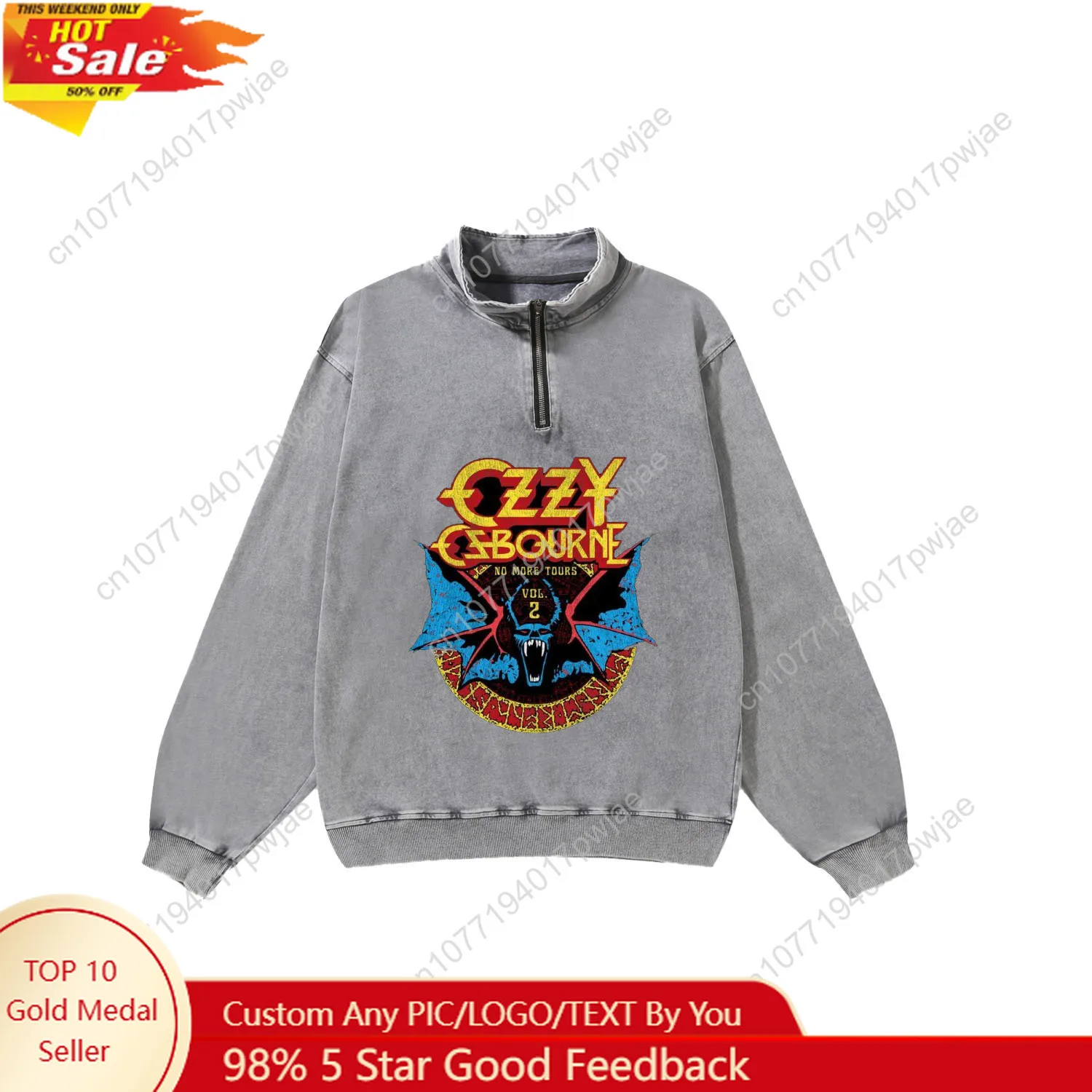 

Ozzy Osbourne Rock Band Custom Retro Sweatshirt Mans Womans Half Zipper Vintage Sweat Shirt Photo Custom Made Tops