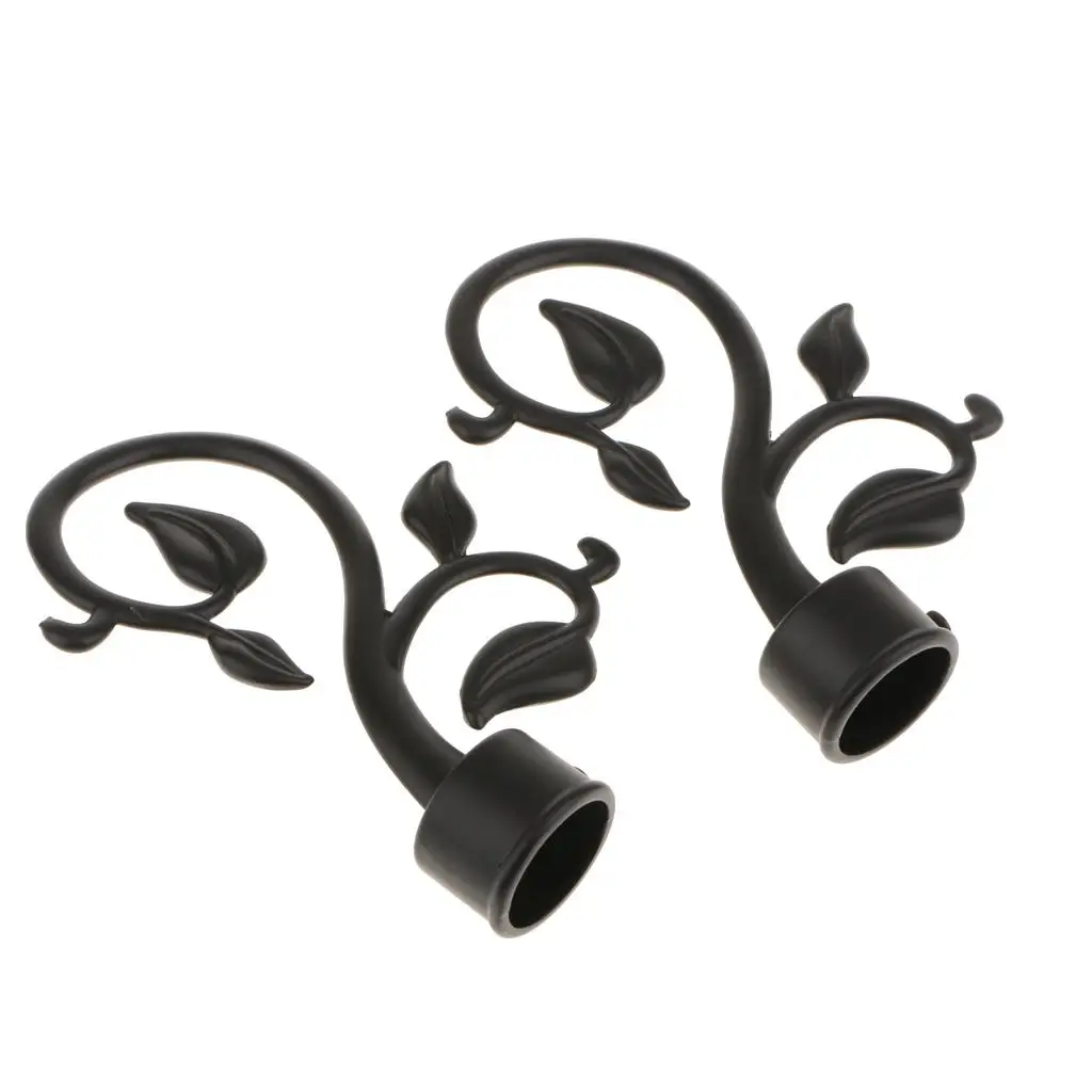 4-6pack 2Pcs Curtain Rod Ends Drapery Pole Head for Dia. 28mm Rod Leaf#Black