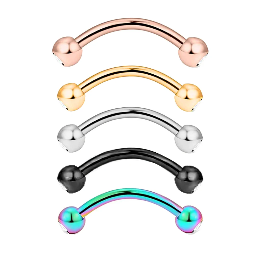 

Gem Curved Barbell Eyebrow Rings Piercing 16G Surgical Steel Daith Rook Earring Belly Button Ring New Lip Piercing Jewelry 5 col