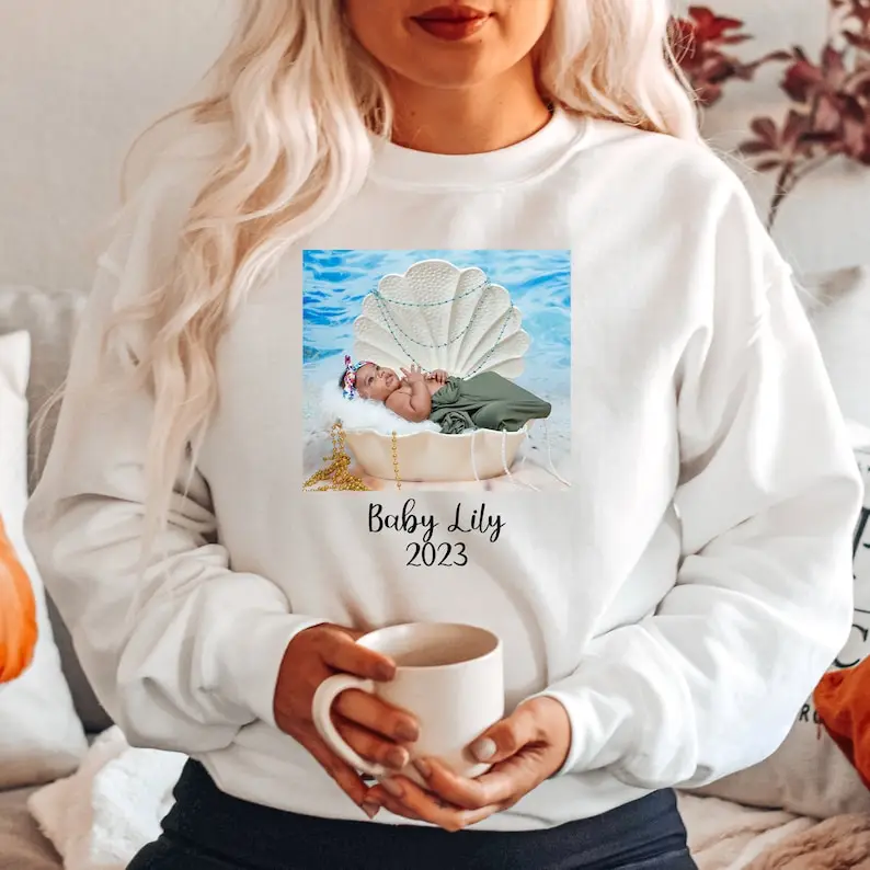 Custom Photo Sweatshirt with Text Logo Personalized Picture Sweater Unisex Christmas Birthday Gift Family Matching Sweatshirt