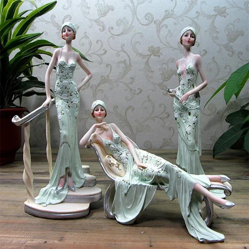 

European Character Girl Beauty Resin Ornaments Cabinet Hotel Table Sculpture Crafts Home Livingroom Desktop Figurines Decoration