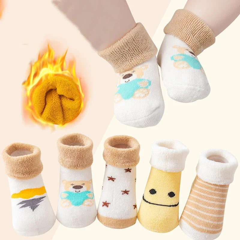 5Pairs Winter Warm Baby Plush Socks Cute Cartoon Kids Floor Sock 0-3Year Boy Girl Thick Terry Socks Newborn Thermal Footwear