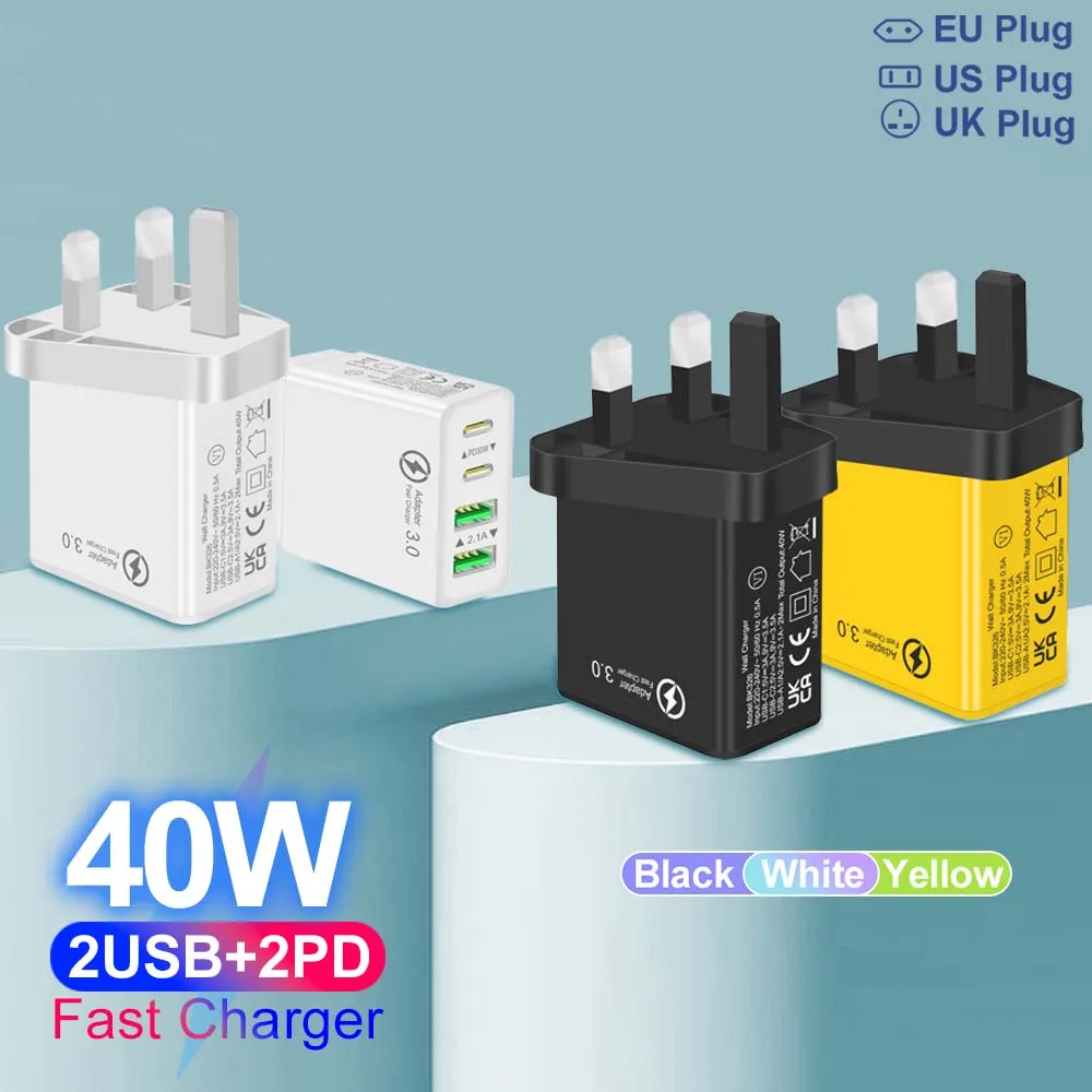 

40W USB Charger 4 Ports Quick Charge QC3.0 Mobile Phone Charger Adapter For EU/US Plug iPhone Samsung Xiaomi Wall Mobile Charger