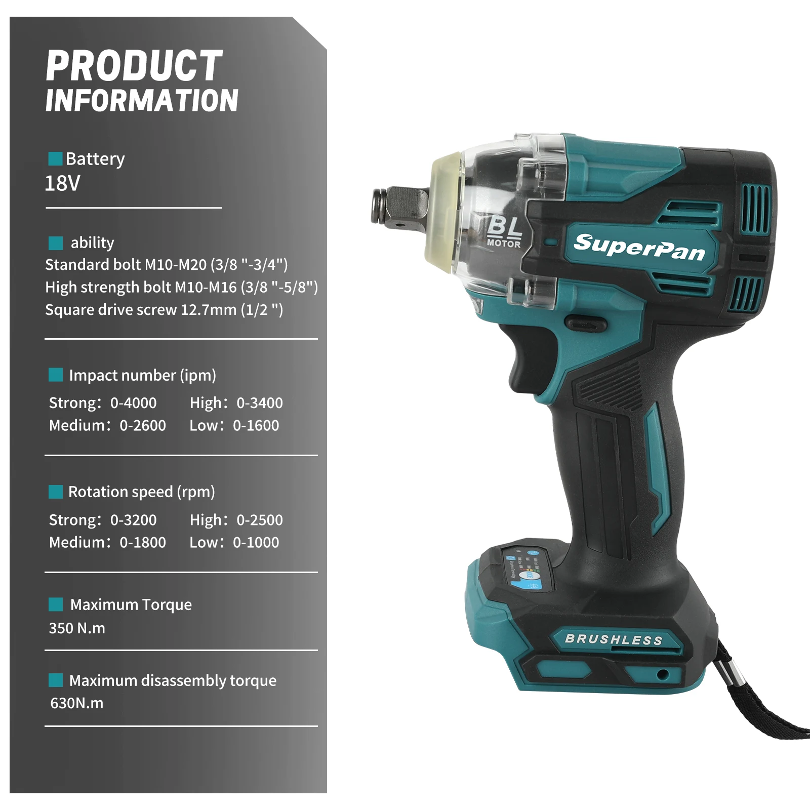 

Ударный гайковерт Superpan TW004G с высоким крутящим моментом, бесщеточный, электрический, для авторемонта и обслуживания автомобилей