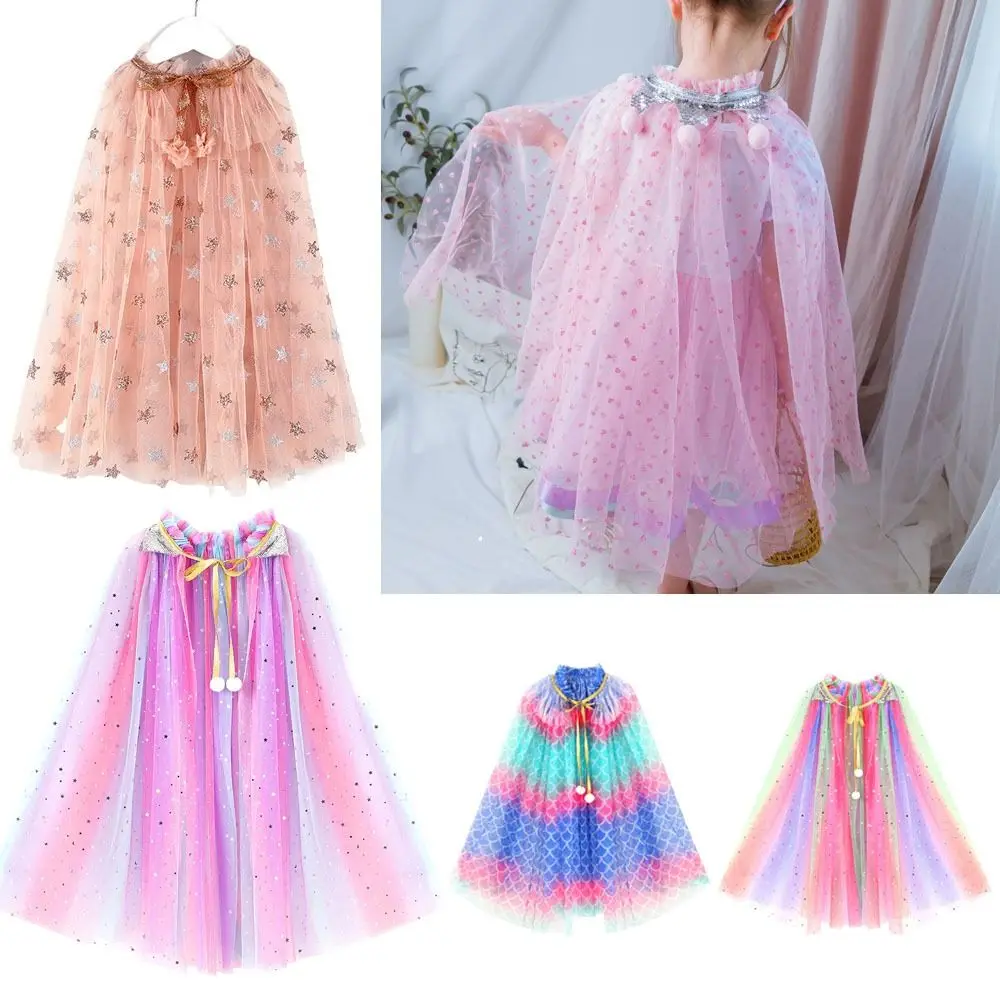 Wraps Beach Rainbow Christmas Halloween Girls Cloak Dress Up Props Princess Costume Sequins Shawl Gift Colorful Kids Coat Girls