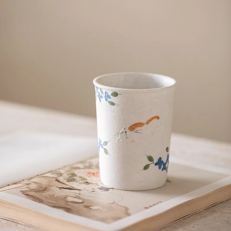 

LTT handmade stacked cute orange cat Coke cup household ceramic high value water cup coffee cup