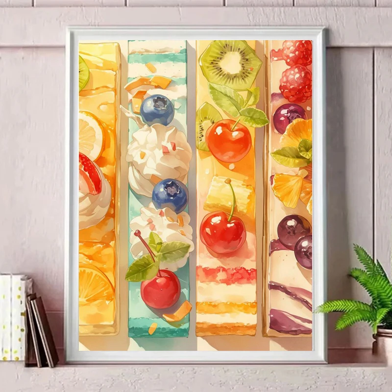 Kit de pintura de diamante 5D de pastel de fruta, bordado completo de diamantes, punto de cruz, arte de diamante, mosaico de cristal, decoración del hogar