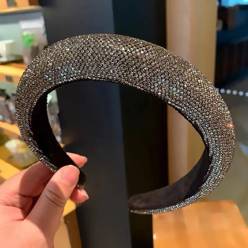 2 Styles New Full Diamond Sparkle Padded Headband Hair Hoop Super Flash Net Top Sponge Girl\'s Light Headwear Baroque Hairband