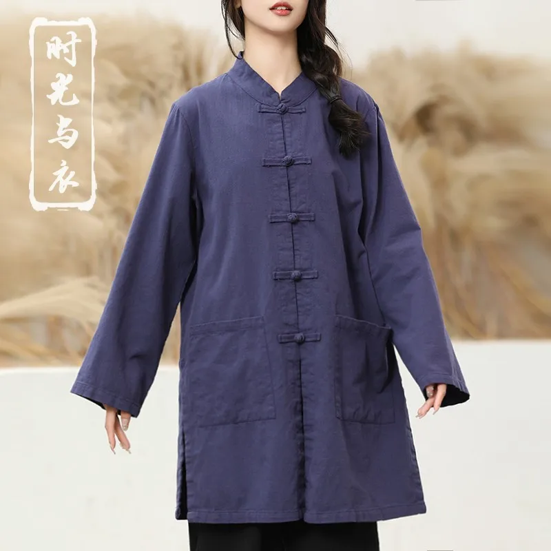 SuperAen Original Design Spring and Autumn Women's Clothing Long-sleeved Cotton and Linen Chinese Style Buttoned Cardigan Tops
