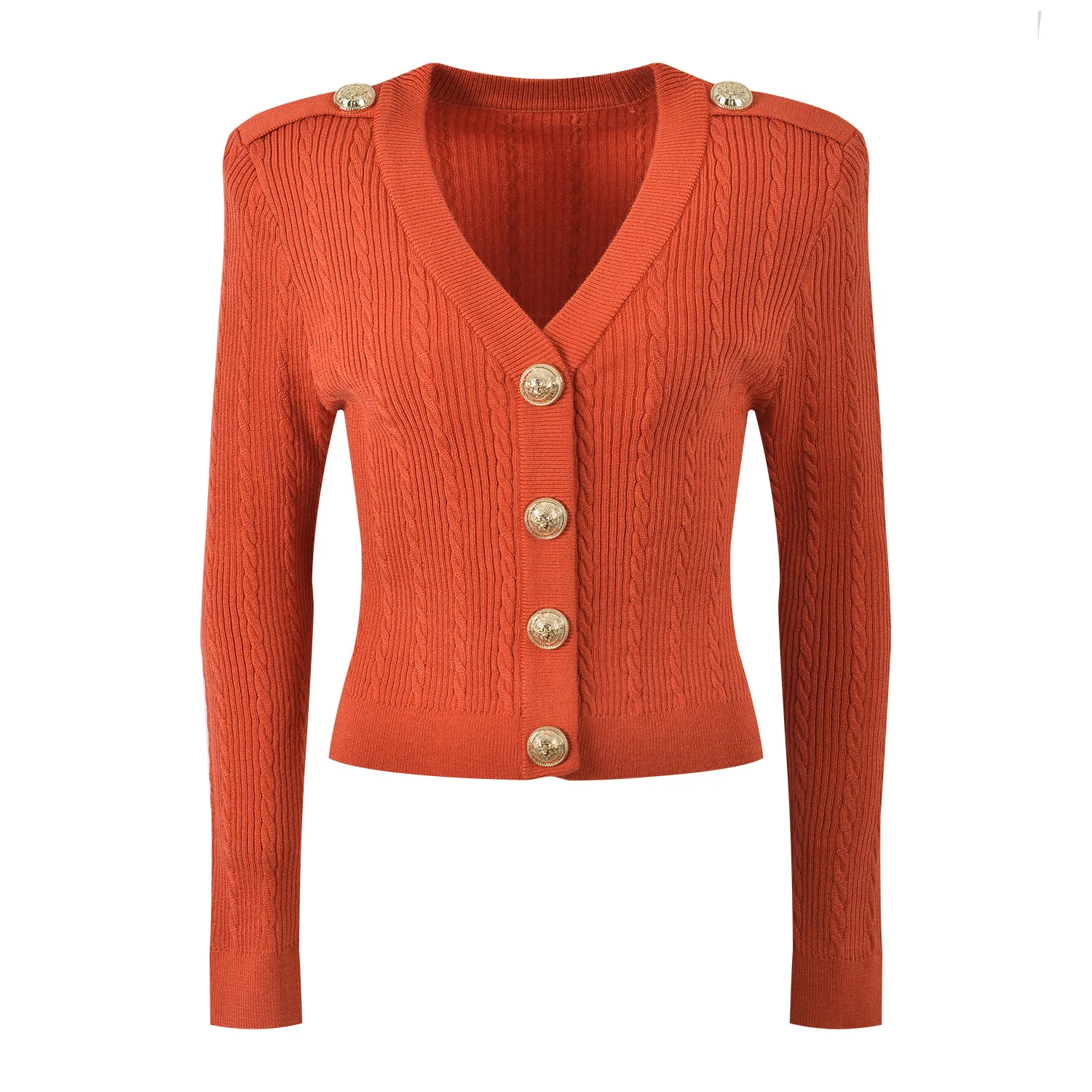 Slim Fit Malha Aberto Cardigan V Ne Metal Bule Design Ele Lady Sle Outono Inverno Nova Chegada Faionable Knitwear