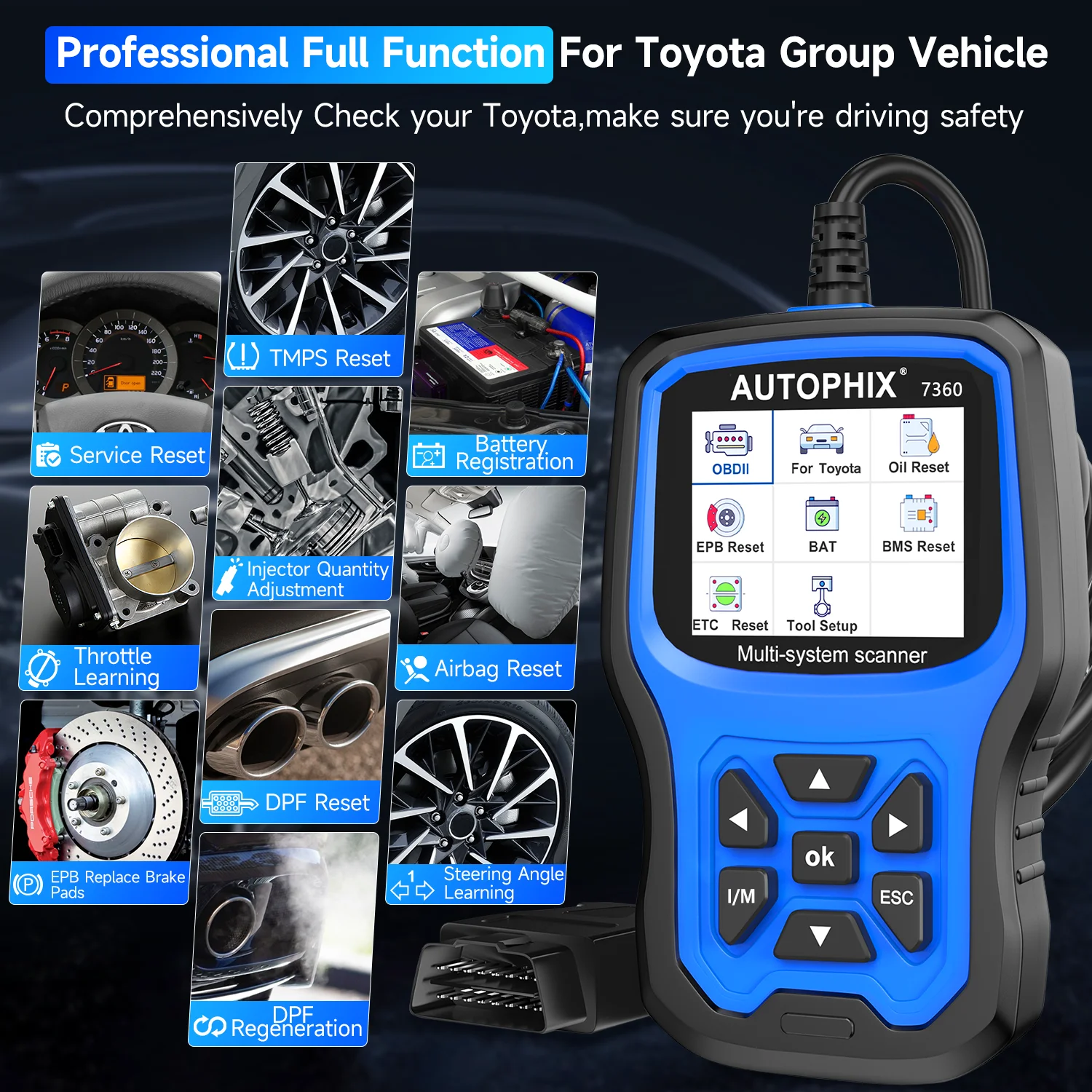 OBD2 Scanner All System Diagnostic For Toyota EPB TPMS BMS Oil Reset Autophix OBD2 Scanner Diagnostic Scan Tool