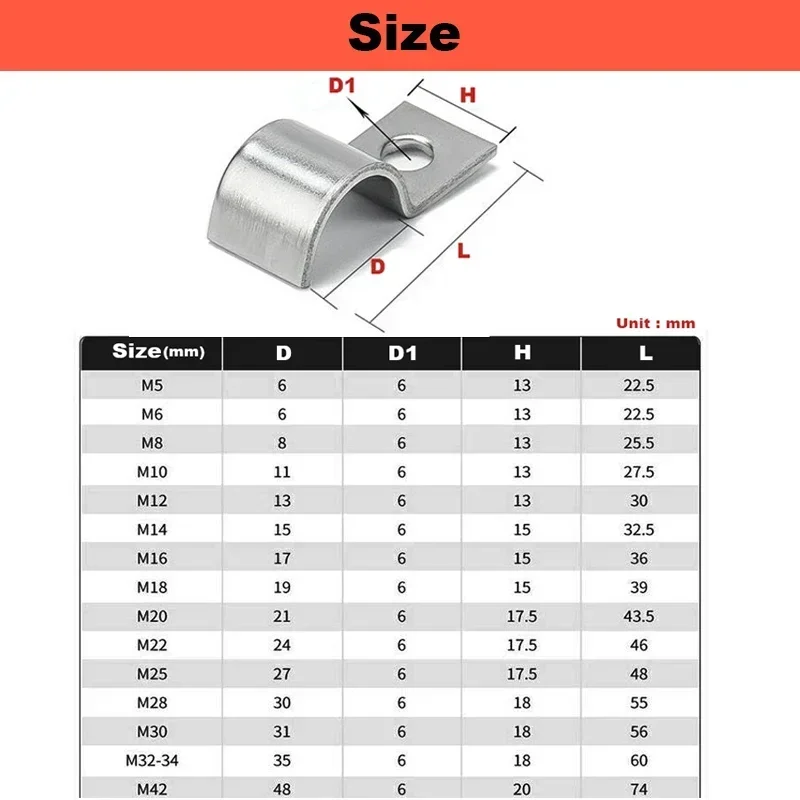 304 Stainless Steel P-type Single Side Pipe Clamp Half Single Hole Thickened Riding Card Throat Hoop Ohm Tube Card M3~m160