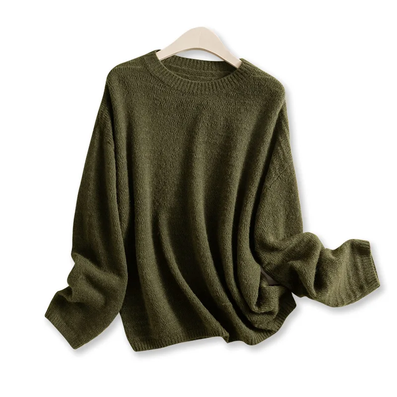 

Lace Knit Sweater Oversize Wool Cashmere Blend Crew Neck Jumper Women