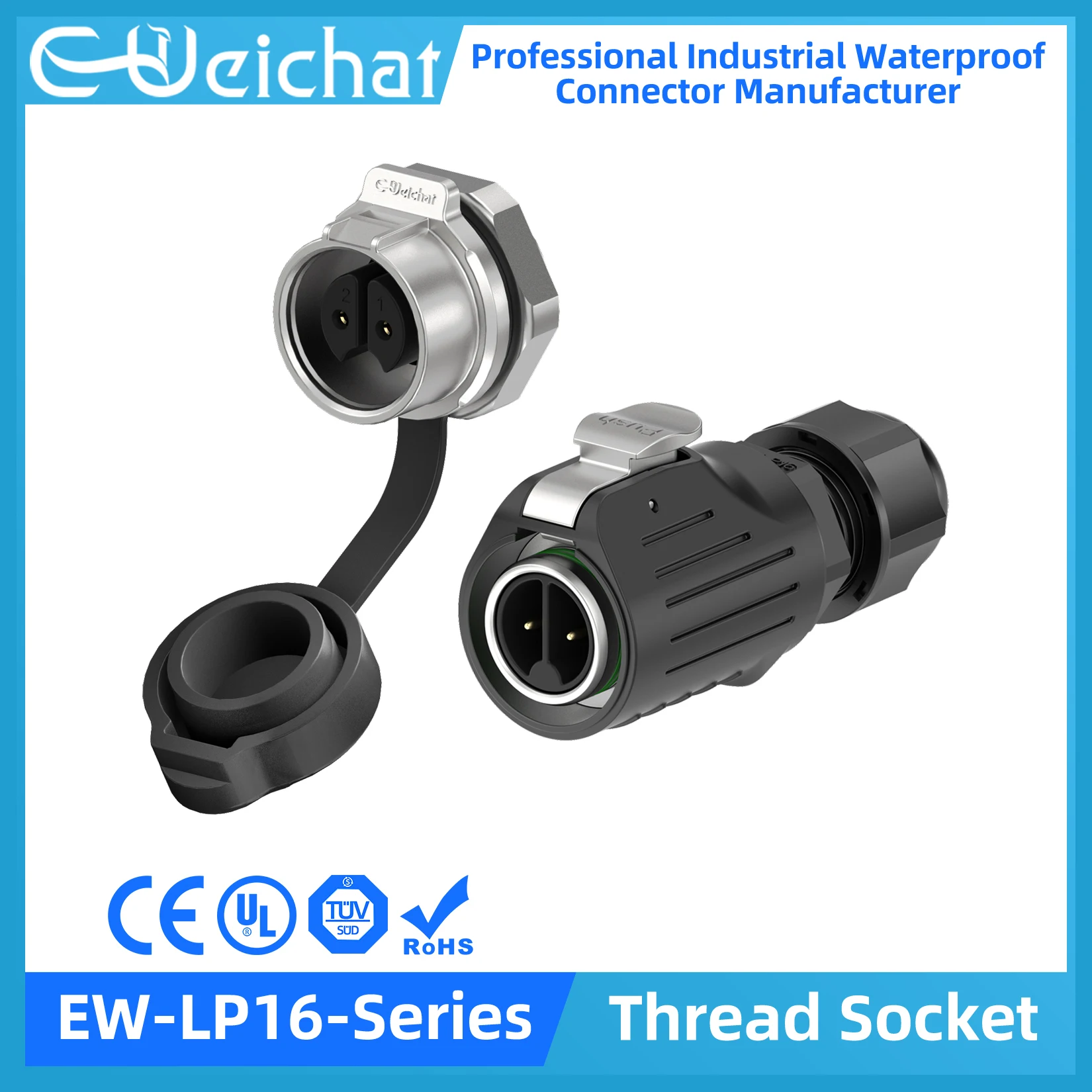 EW-LP16 Wasserdichter Steckverbinder IP68 Industrieller kreisförmiger Luftfahrt-Elektro-Metallgehäuse-Steckverbinder M16 2-9-polige Gewindebuchse