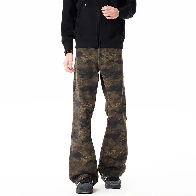 Micro-pull Camouflage Jeans Men's 2026 Spring and Autumn New Straight Pants Slim-fitting and Thin Scimitar Pants