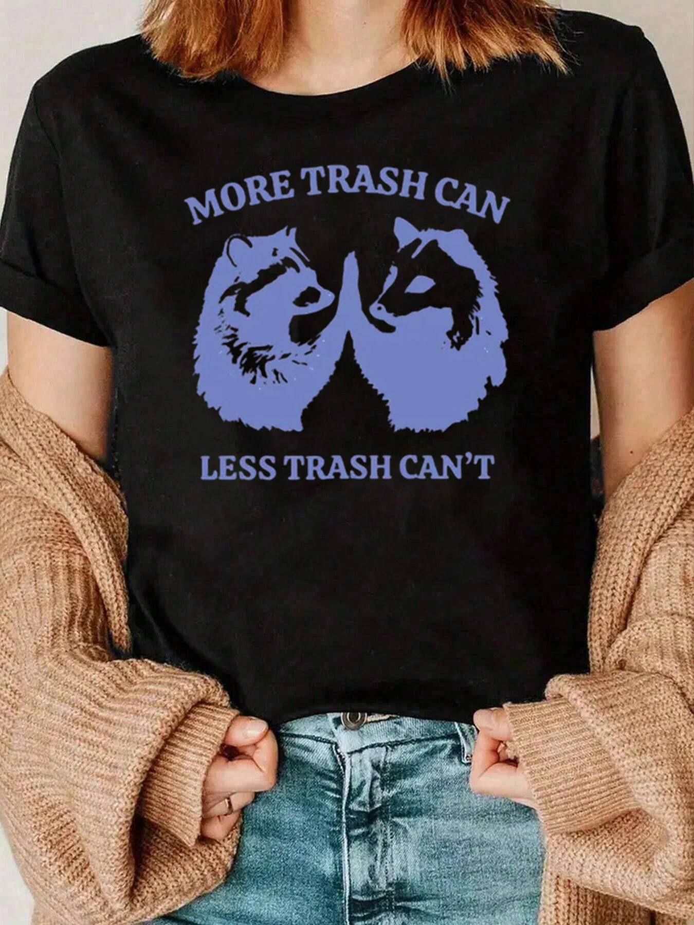 Foxes More Trash Can Less Trash Cant 그래픽 티셔츠 캐주얼웨어 여성 220g