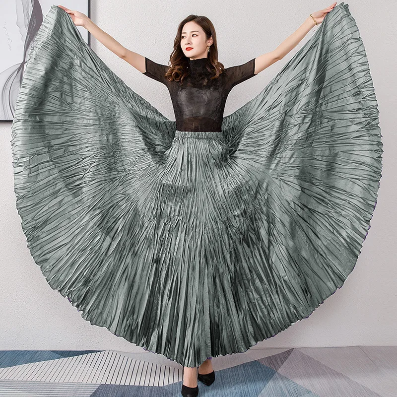 Miyake Large Hem Pleated Mid Length Skirt Female Elastic Waist Solid Color Irregular Skirt Female Elegant Closing Dancing Dress