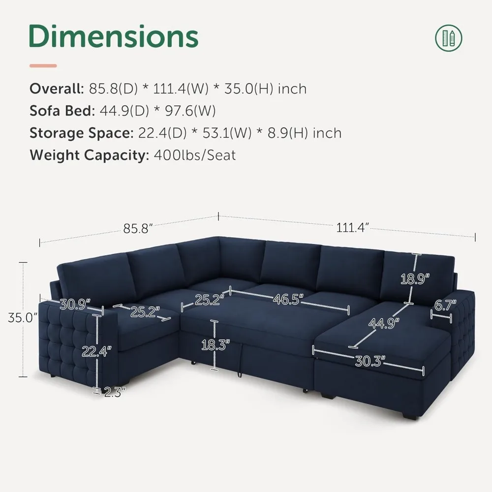 Sleeper Sectional Couch with Pull-Out Bed Sectional Sleeper Sofa Pull Out Bed with Storage Chaise Sectional Couch Living Room