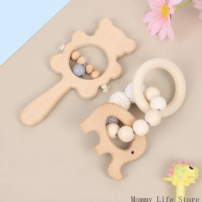 2PCS bằng gỗ rồng đồ chơi teether cho bé gấu tay cầm tay răng re