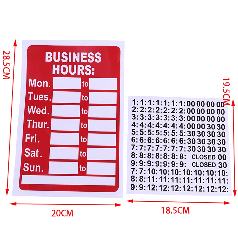 PVC Business Hours Sign Adhesive with Number Sticker Store Office Window Door Signs Plastic Vinyl Signage