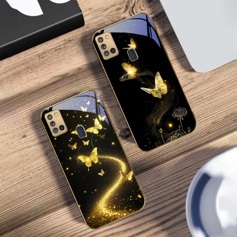 

Winding golden light For Samsung A 31 32 A33 A34 35 14 A15 13 16 25 26 50 52 53 54 55 56 70 71 72 73 Golden glass phone case
