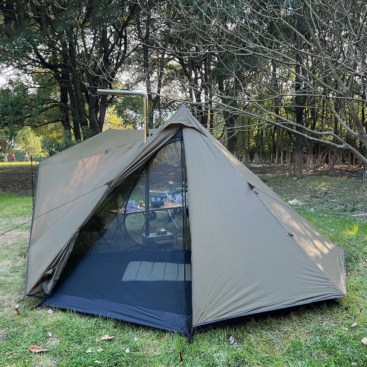 

Quality 70D Outdoor Camping Tent Factory Direct Tear Resistant 4 Seasons with Jack Large Family Pyramids Design