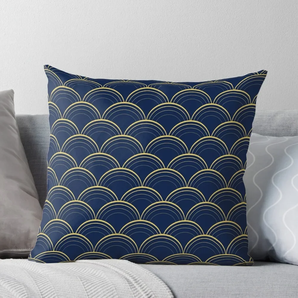 

Blue and Gold Scales Throw Pillow Decorative Sofa Cushion Luxury Cushion Cover