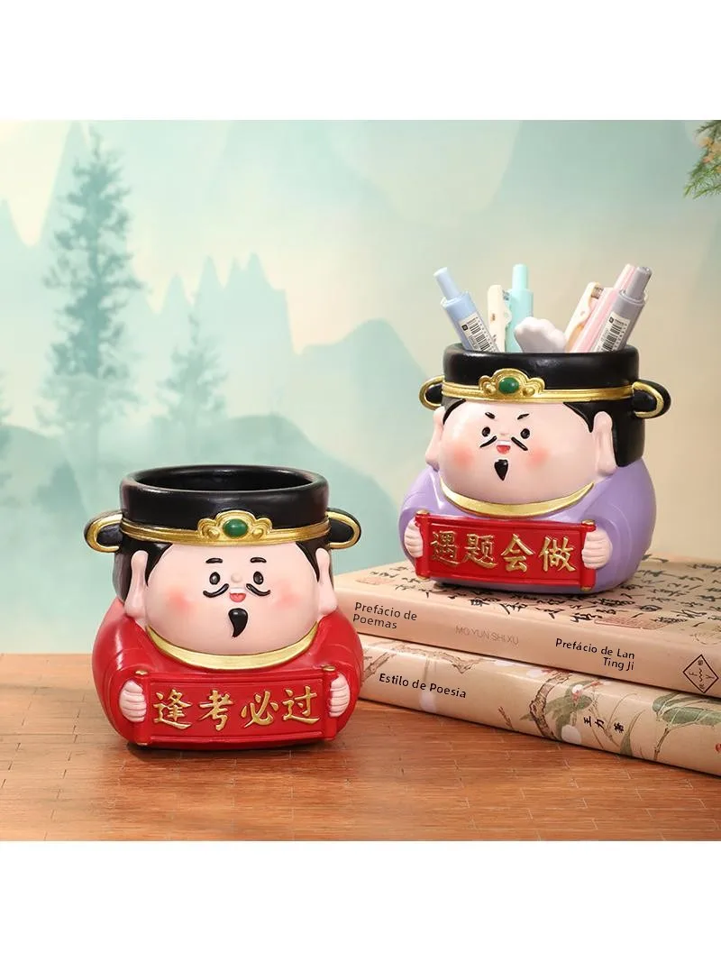 中国風のクリエイティブな樹脂製ペンホルダー、デスクトップデコレーション、幸運のお守り、学生への小さな贈り物、お祭り用品