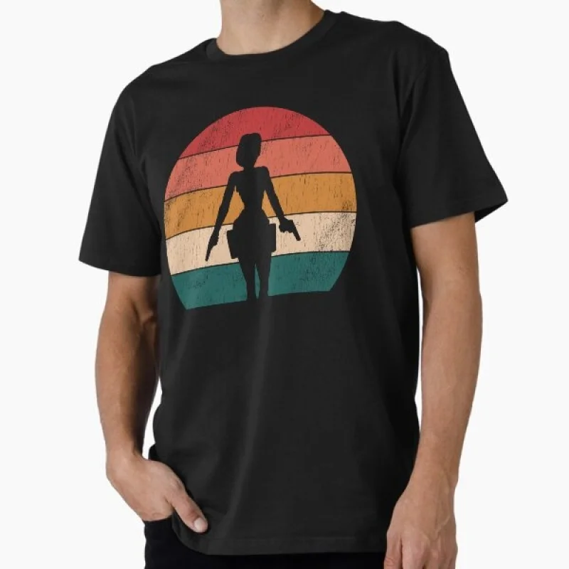 Vintage Sunset Retro Gift t shirt for man Video game Tomb Raider Lara Croft Cgraphic tee Y2K Clothes 100% Ccotton Large size Top