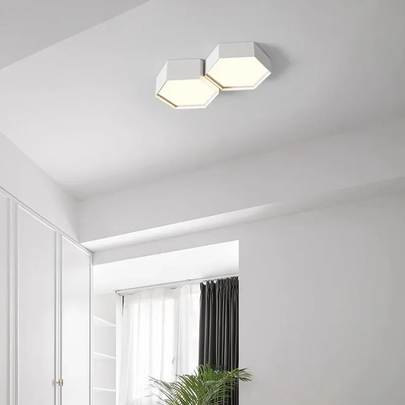 lampada do teto led para varanda entrada porta norte da europa branco preto iluminacao poligono para quarto sala de jantar cozinha iluminacao 01