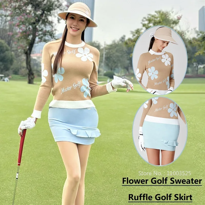 MG Golf Apparel Women's Knitwear Autumn/Winter High-end Printed Sweater Ladies Ruffle Golf Pencil Skirts A-line Elegant Skorts