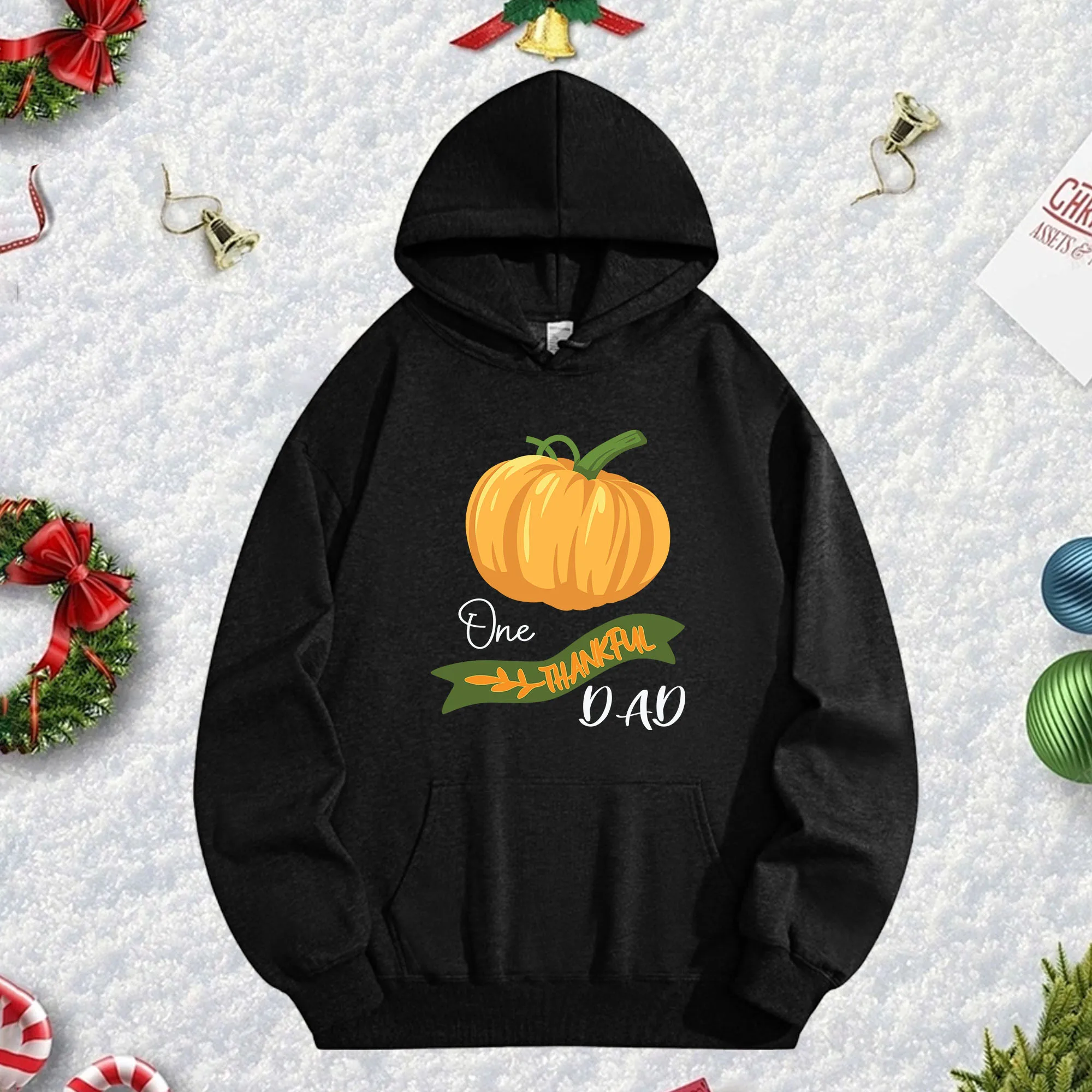 

Черная толстовка с капюшоном Thankful DAD 270 г для мужчин и женщин, уютный флисовый пуловер большого размера на осень/зиму, рождественский сезон