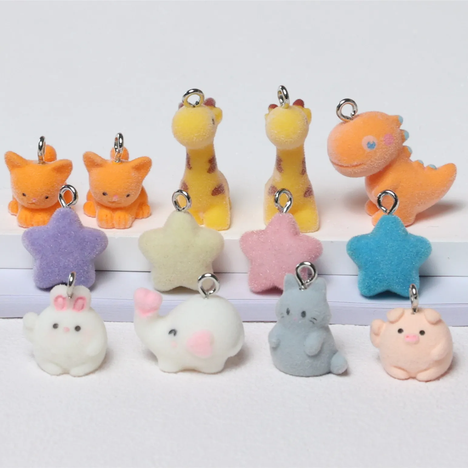 10pcs 3D New Flocking Spot Plush Cute Charms Animal Kitten Rabbit Pendants for Bracelet Necklace Making DIY Jewelry Accessories