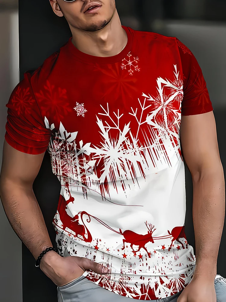 ثلاثية الأبعاد عيد الميلاد سانتا طباعة الرجال قصيرة الأكمام قميص عيد الميلاد نمط في الهواء الطلق الشارع تي شيرت رياضي عادية اليومية الرجال فضفاض تي شيرت