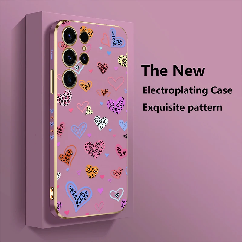 Para samsung galaxy s25 ultra caso de telefone bonito dos desenhos animados amor coração padrão capa para samsung s22 ultra s21 plus s24 plus s23 fe