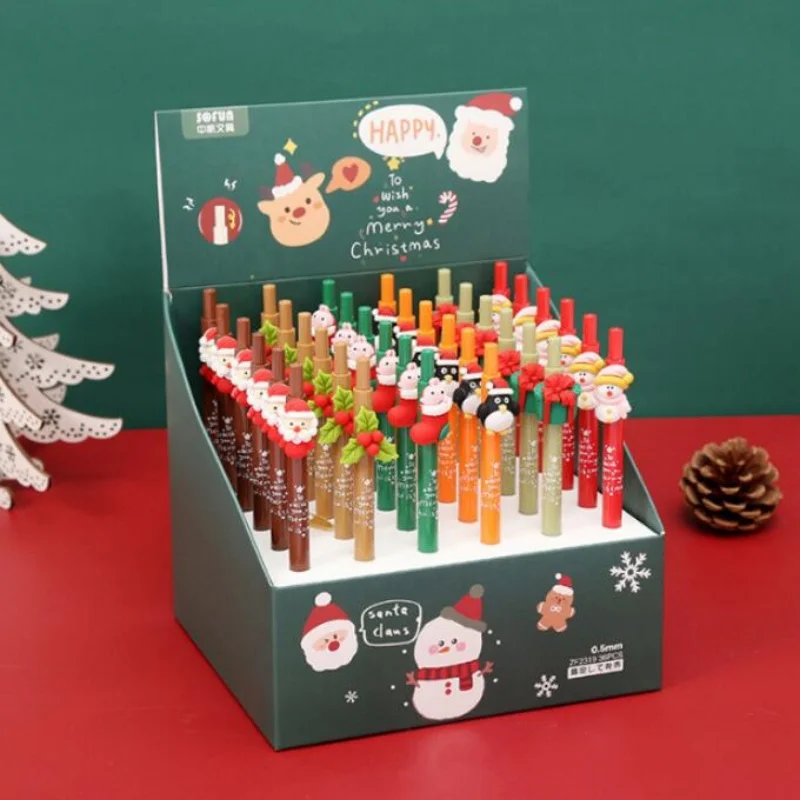 

36pcs/lot Kawaii Christmas Santa Claus Penguin Press Gel Pen Cute 0.5mm Black Ink Signature Pens Promotional Gift School Supply