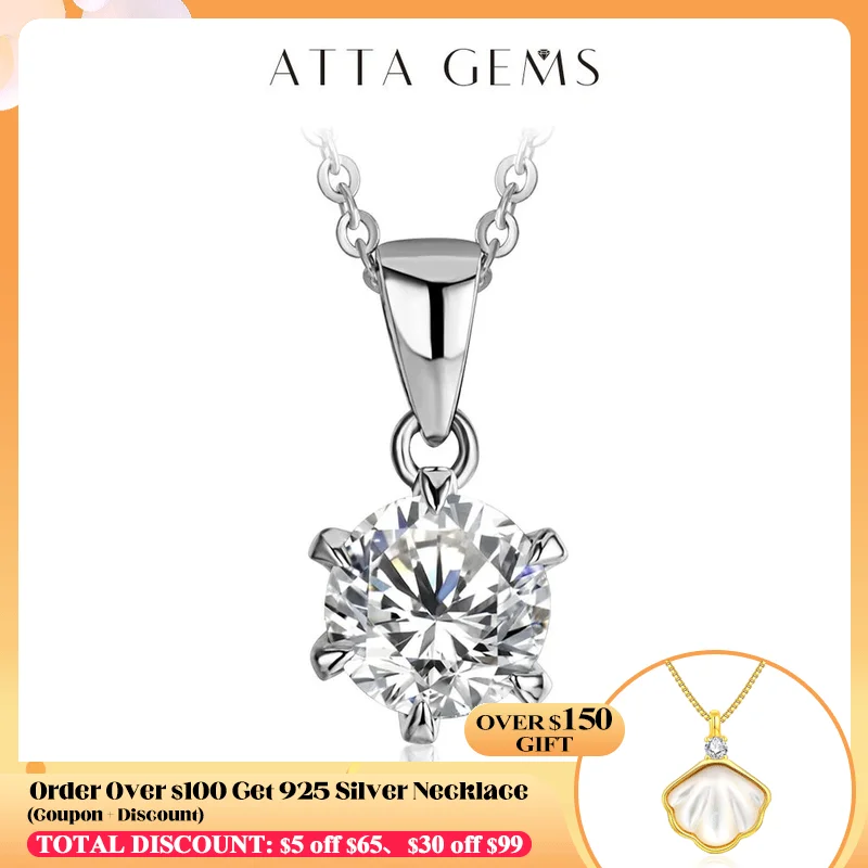 925 Silver Rhodium plating 1 Carat VVS1 Diamond Test Round Shape Moissanite Pendant Necklace Women Classic Gemstone Necklace