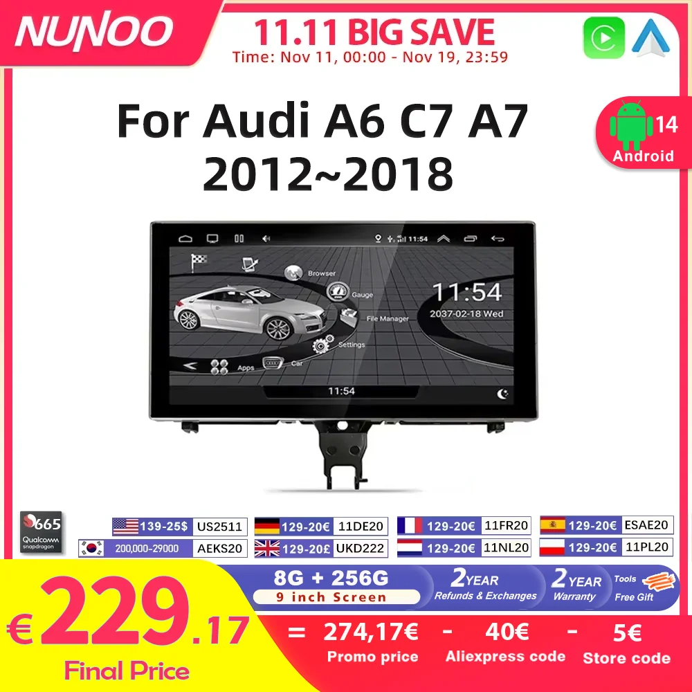 

Android 14 CarPlay For Audi A6 C7 A7 2012~2018 MMI 3G RMC Car Multimedia Player Navigation Auto Radio Stereo GPS Touch Screen