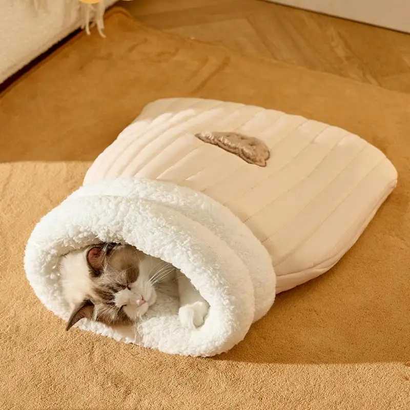 Cat Sleeping Bag Soft Cuddly Fluffy Feel Thickened Pet Pocket Type Quilt Bed Kitten Puppy Soft Comfortable Warm Nest Pet