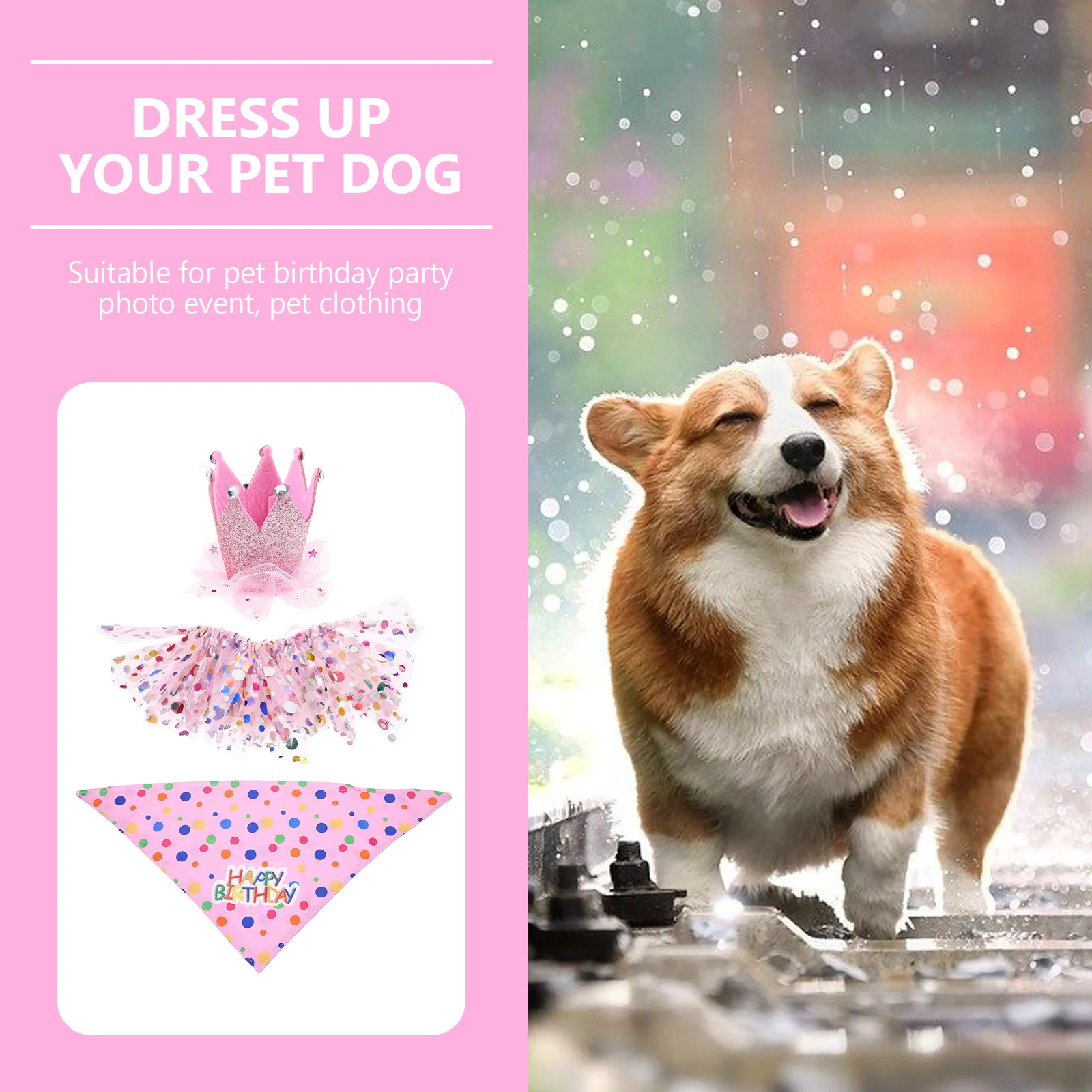 

3Pcs Pet Birthday Bandana Hat Dress Set Dog Party Costume Photo Event Pet Saliva Towel Dog Bandana Party Hat Puppy Bib