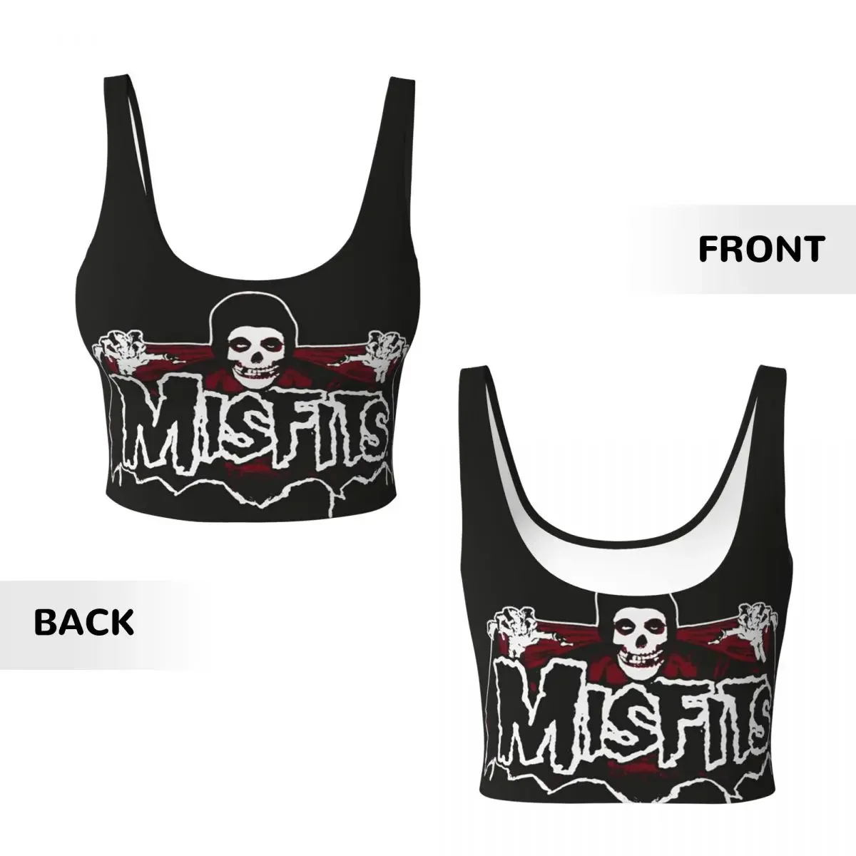 Custom Misfits Skull Women Sports Vest Bra Gym Workout High Impact Yoga Crop Tank Top