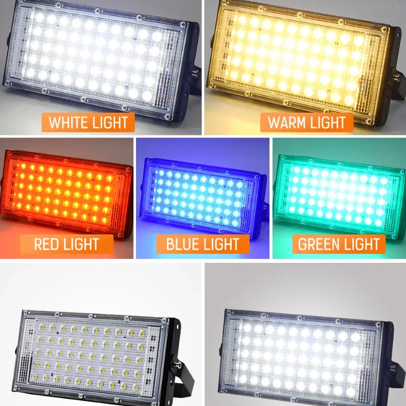 50/100W reflektor LED RGB 220V zewnętrzny projektor oświetleniowy IP66 wodoodporny światła odblaskowe reflektory LED czerwony zielony niebieski