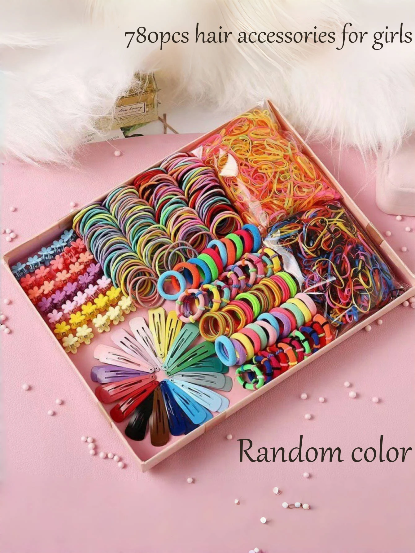 780PCS Girls Glamour Hair Accessories Set - Assorted Elastic Hair Ties, Dainty Hairpins, & Ponytail Holders - Perfect for Birthd