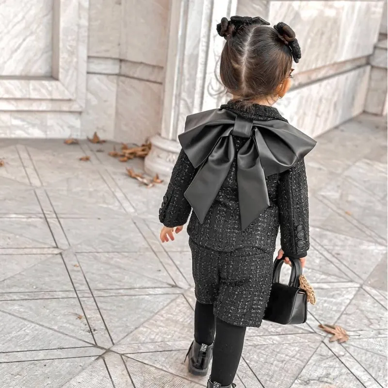 Baby Girl Elegant Tweed Clothes Set Jacket+Pant 2PCS Infant Toddler Eid al Fitr Luxury Suit Spring Birthday Baby Clothes 1-10Y