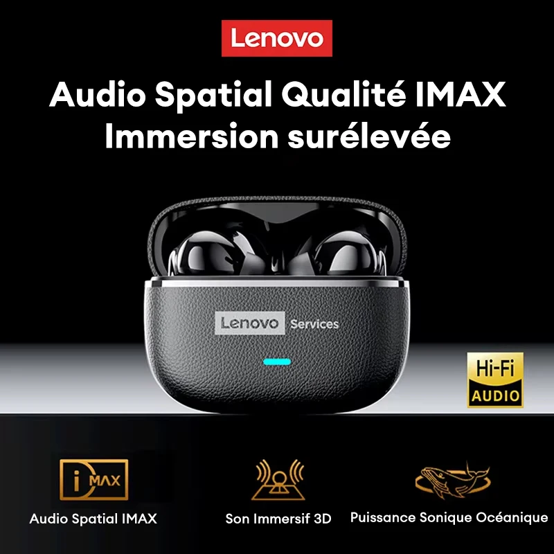 Lenovo LE208 TWS Bluetooth 6.0 écouteurs sans fil en cuir stéréo ENC suppression du bruit casque 38ms casque de jeu à faible latence