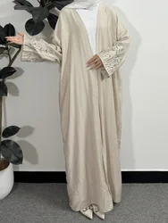 Open Front Abaya Muslim Kaftans Embroidery Long Sleeve Maxi Length Ramadan Prayer Dresses Islamic Clothing Muslim Jilbabs