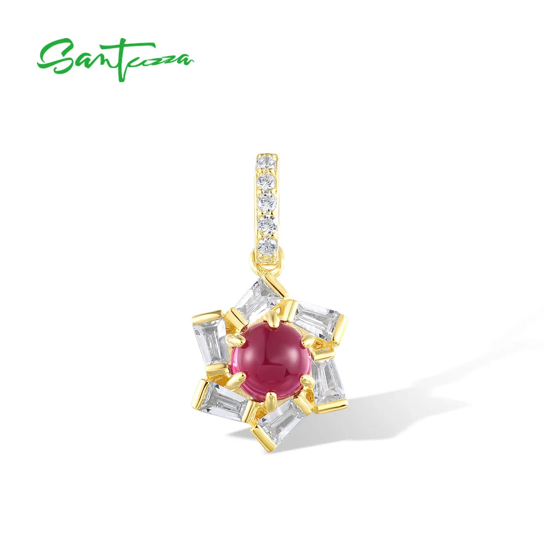 

Santuzza Real 925 Sterling Silver Pendant For Women Sparkling Synthetic Red Spinel Charm Fashion Wedding Engagement Fine Jewelry