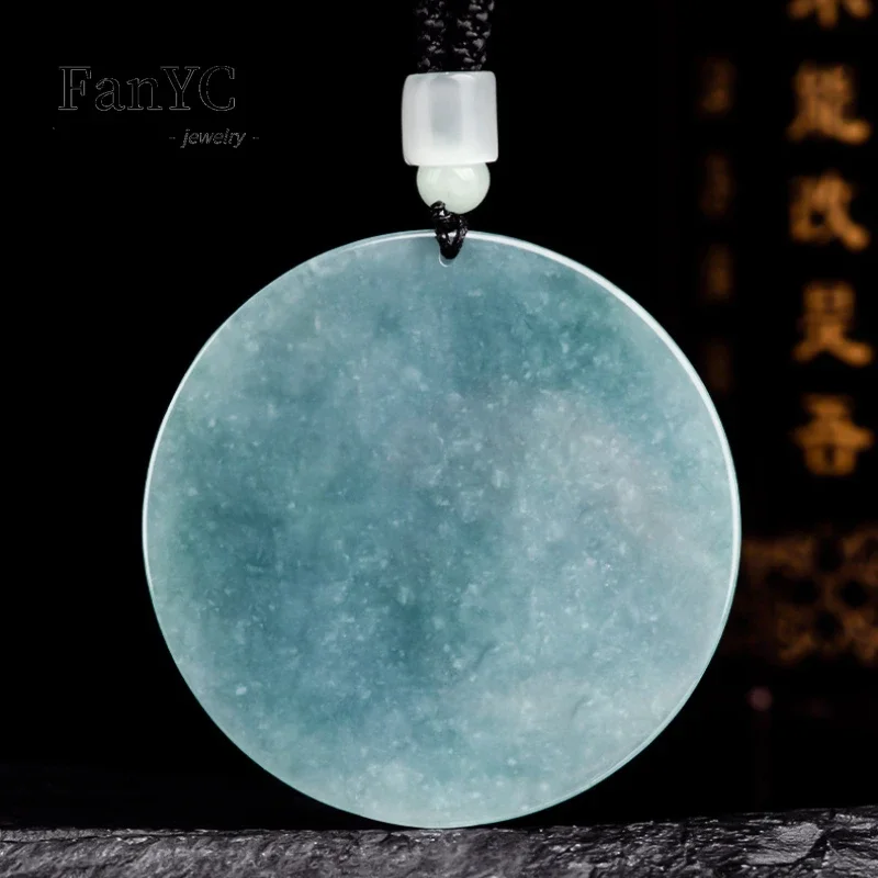 Natural A-goods Jadeite Blue Water Dragon and Phoenix Pendant Exquisite Fashion Simple Men and Women Couples Necklace Gift view 2