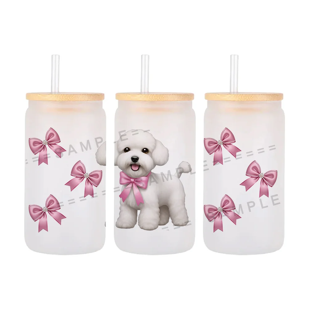 Bichon Frise Dog 11x24cm Cup Wrap Sticker UV DTF Cup Wrap 16oz Glass Can Wrap Tumbler Decal Transparent Label DIY Craft Gift Per