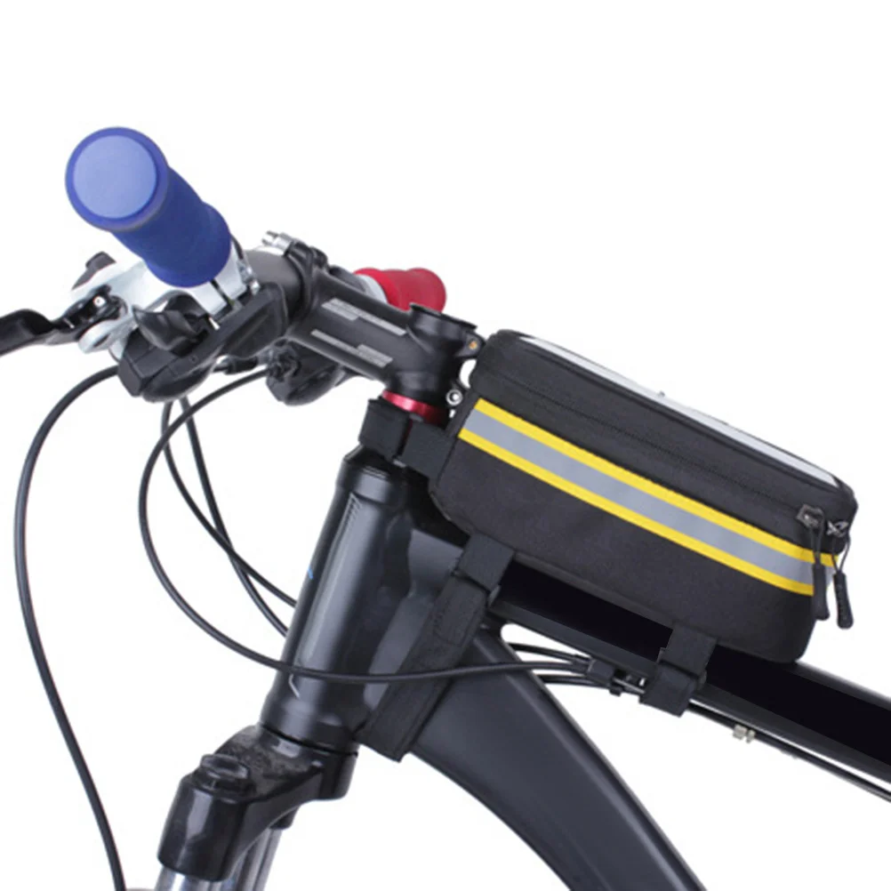 

Mountain Bike Saddle Bag Waterproof U-Shaped Zipper Phone Mount Cycling Holder Front Frame Bag For Handlebar Yellow S